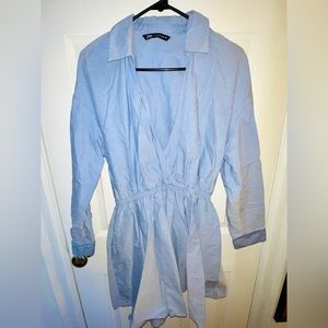 Zara Mini Flowy Oversized V Neck Shirt Dress